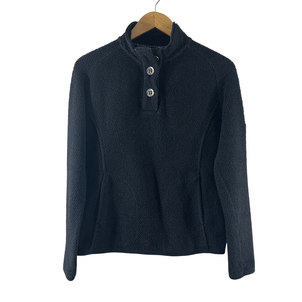Weird Fish‎ Women's Sweater Black Cotton Textured Henley Long Sleeves Size S
